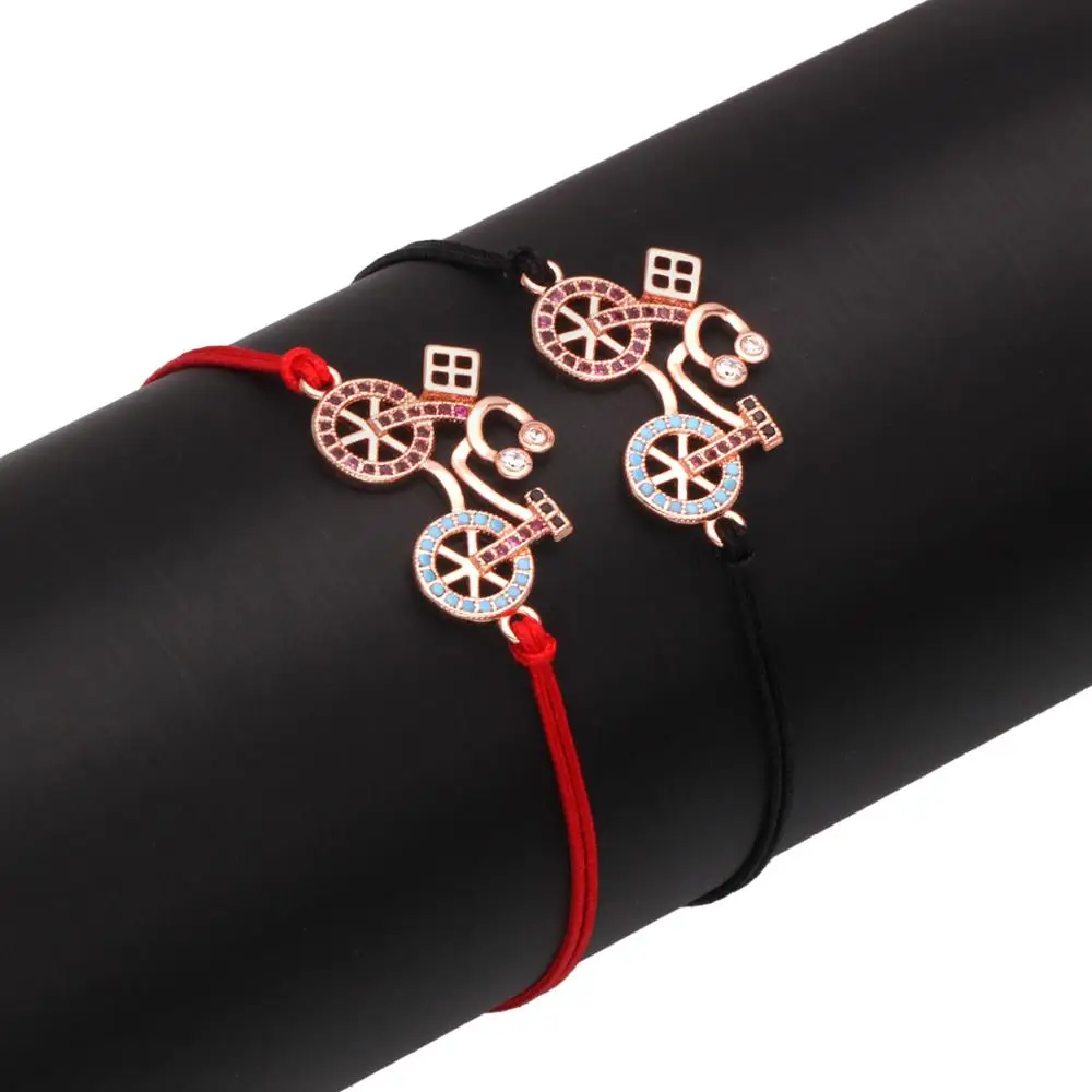 Sparkling Cubic Zirconia Stone Copper Bicycle Charm Bracelet For Women 2020 New Fashion CZ Push Bike Lover Sports Jewelry Gift