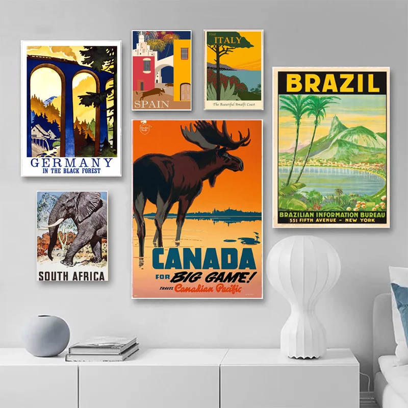 Póster de viaje de ciudad famosa de Brasil, España, Sudáfrica, Canadá, paisaje, arte de pared, imagen, pintura en lienzo para sala de estar, decoración del hogar