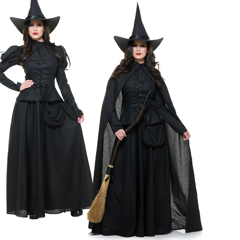 Lady Carnival Halloween Evil Witch Queen Costume Long Classic Medieval Gothic Enchantress Playsuit Cosplay Fancy Party Dress