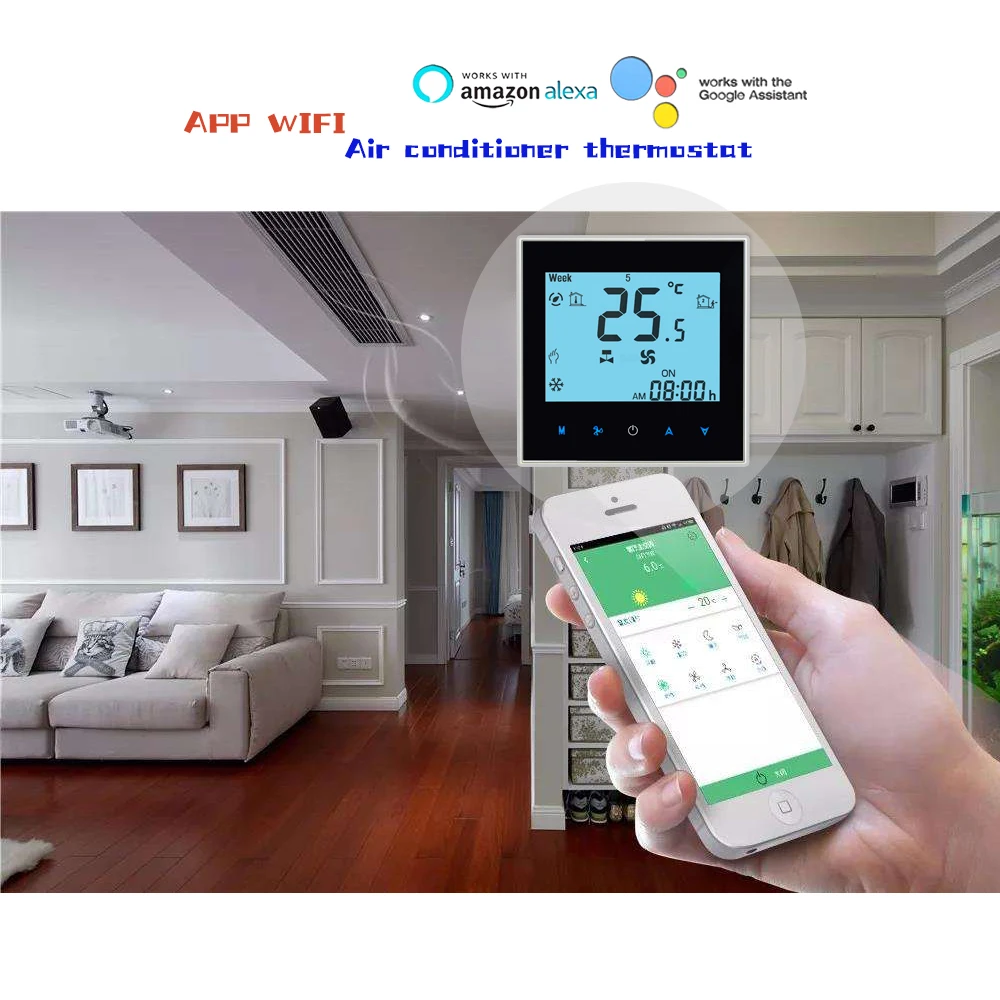 24VAC 2P Fan coil unit WIFI thermostat for heating or cooling,Works with Alexa Google home,95-240VAV optional