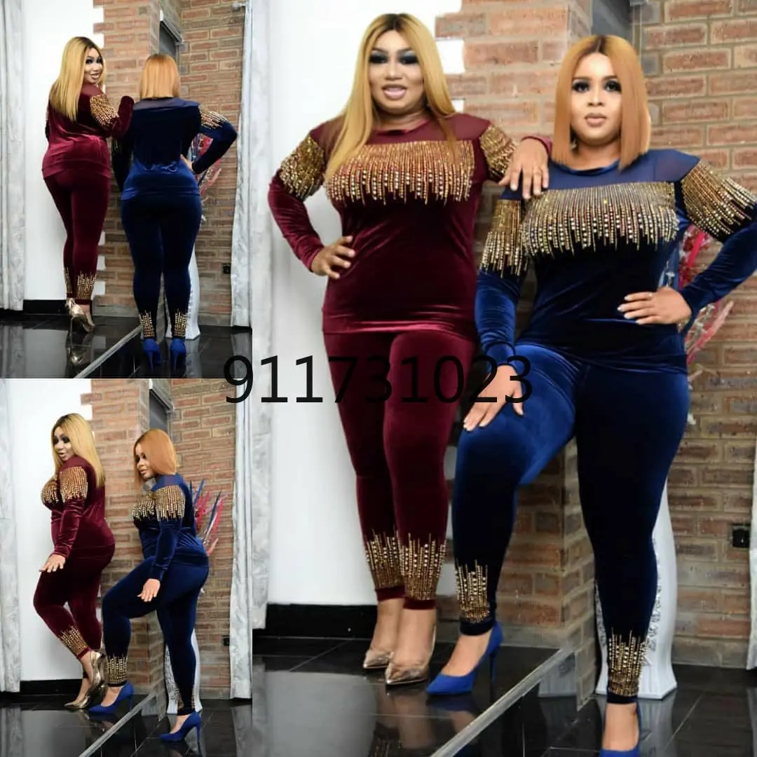 African Clothes for Women Spring and Autumn 2024 African Women Long Sleeve Black Two Pieces Sets Top and Pant African Clothing