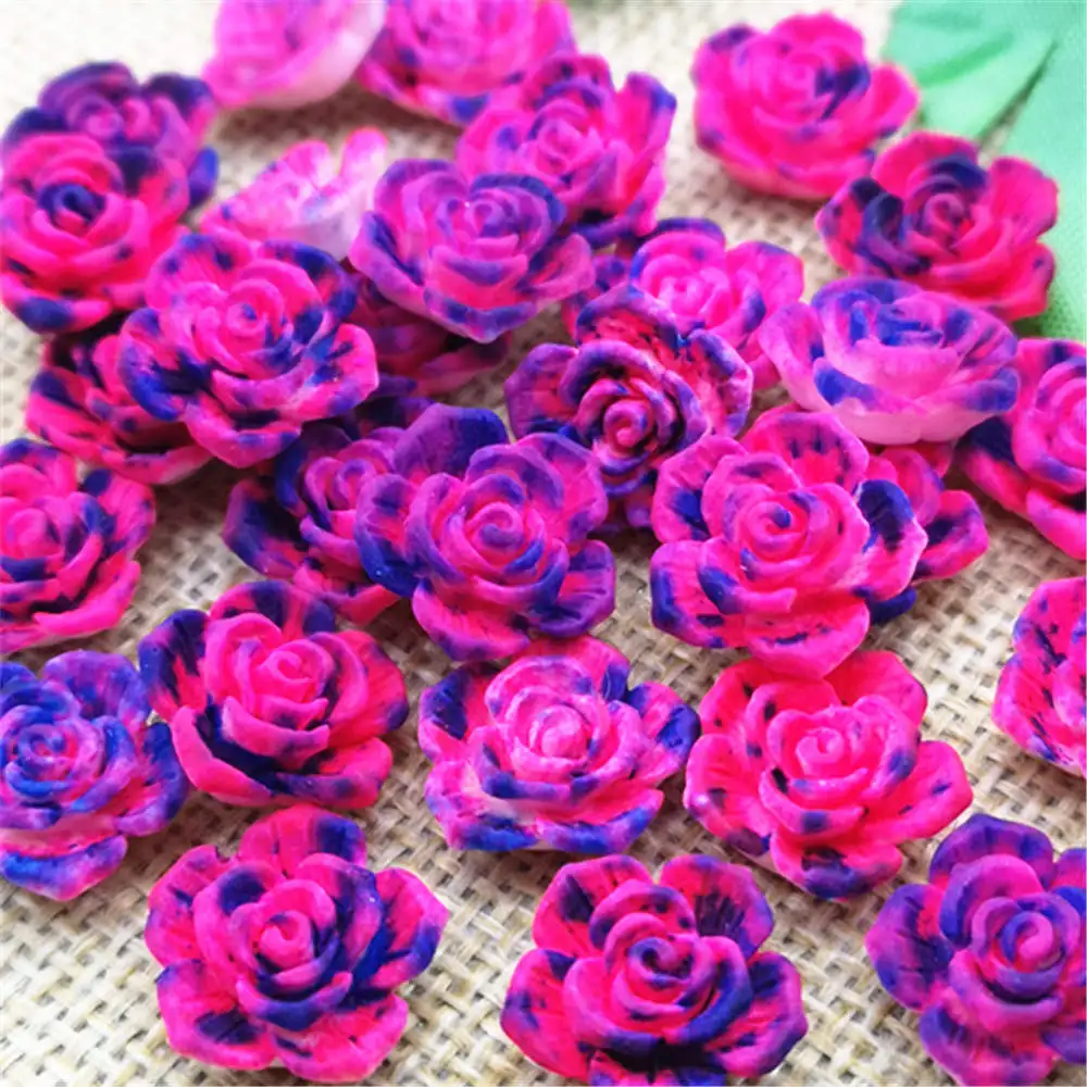 15pcs 14mm Flat Back Resin Flower Scrapbook 3D Resin Rose DIY Fine Decoration