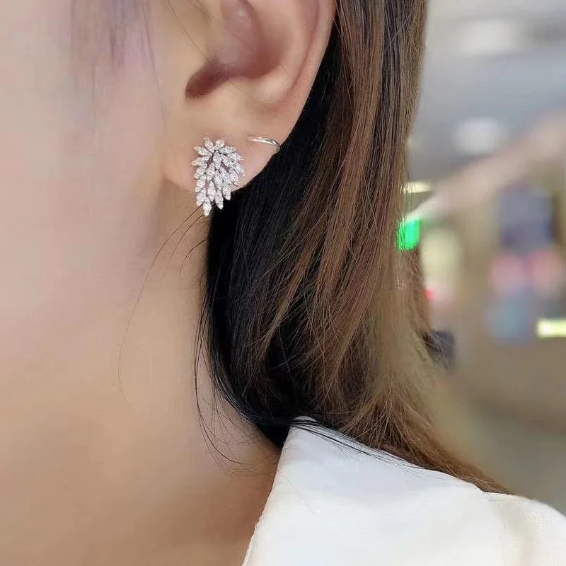 Huitan Chic Stud Earrings for Women Silver Color Full Dazzling CZ Stylish Lady's Earrings for Party Daily Wear Statement Jewelry