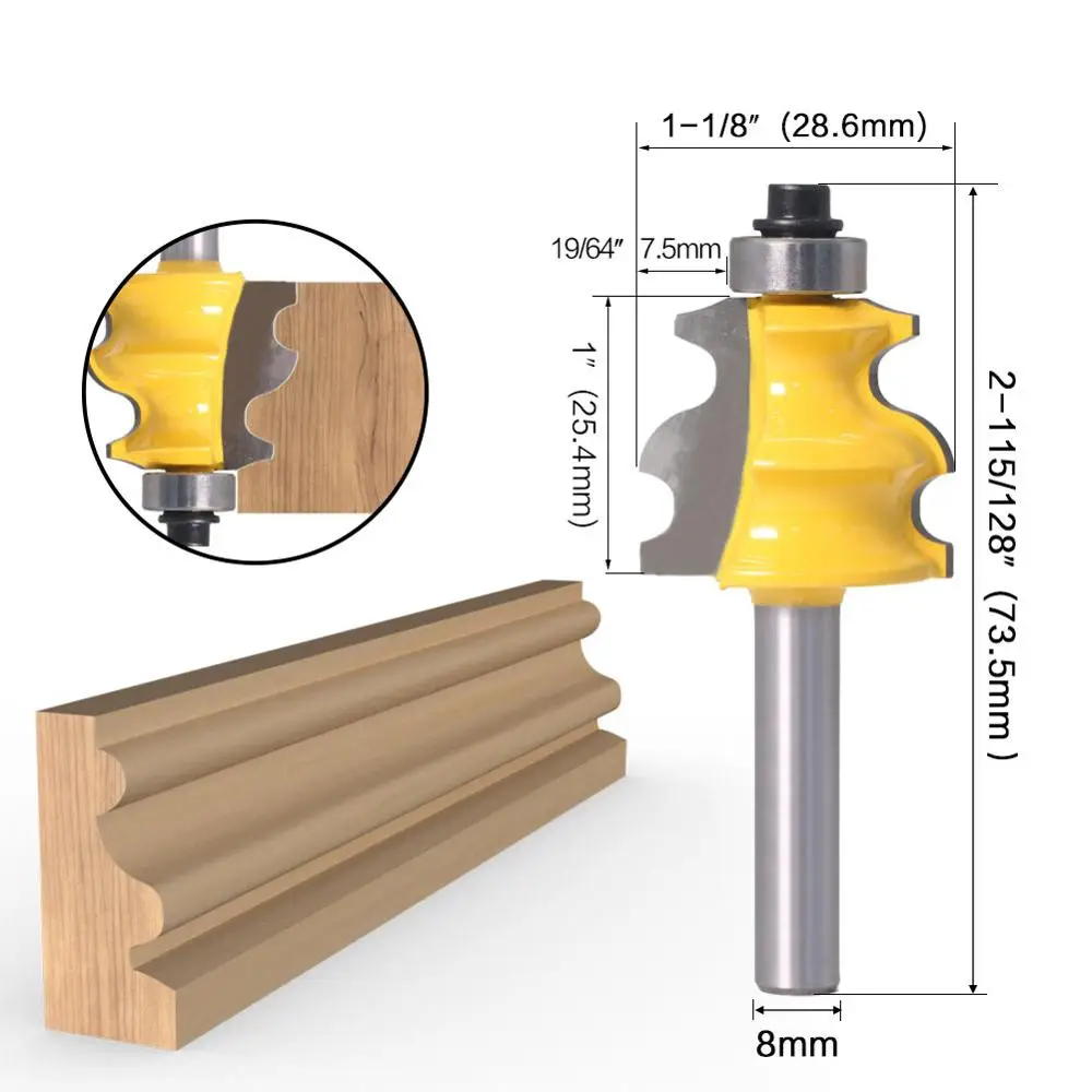 1pc 8mm Shank Line Router Bit Architectural Molding Woodworking Tenon Milling Cutter for Wood Machine Tool