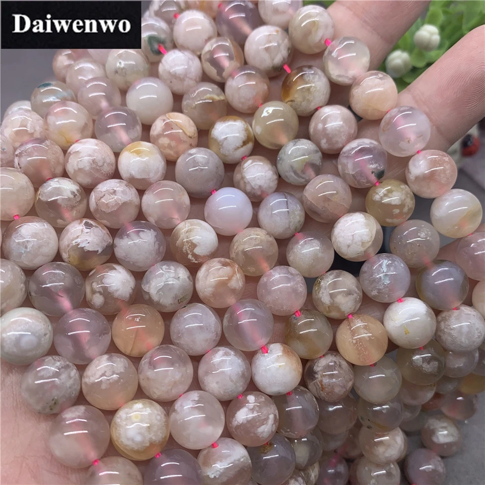 Sakura Cherry Blossom Agate Beads 8/10/12mm Round Natural Loose Stone Bead Diy