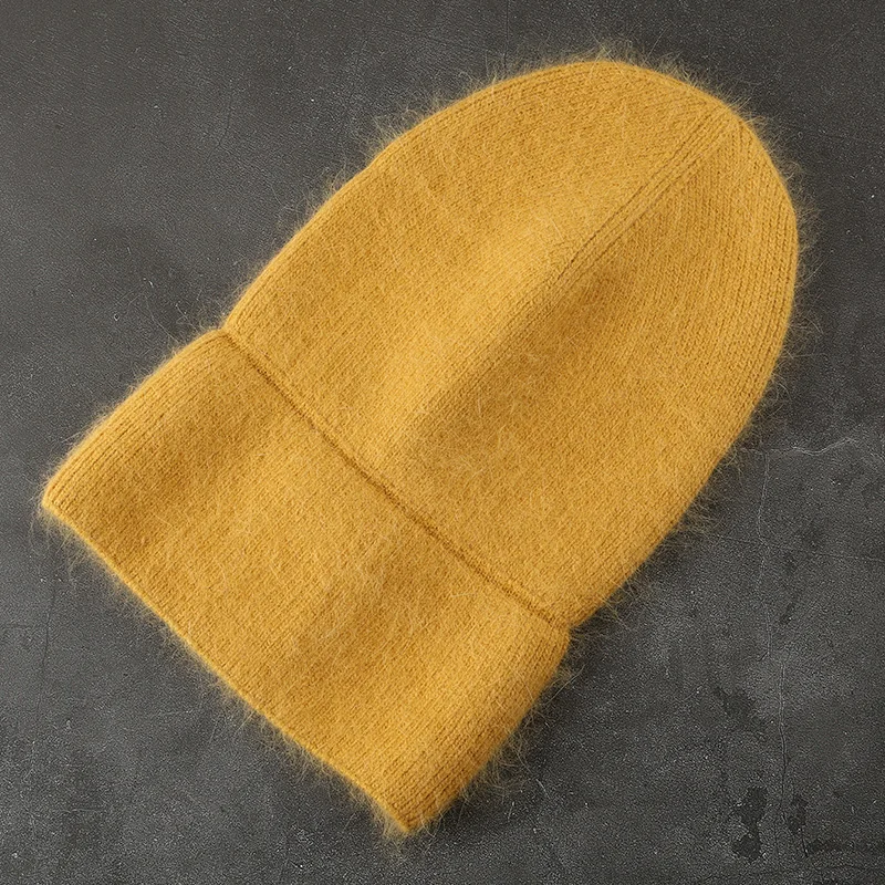 2024 Angora-Wintermütze für Damen, Kaninchenfell, flauschig, gestrickt, Mütze, Mütze, weiblich, weich, warm, SKI, Skullies, Mützen – Detail 10