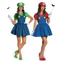 Adult Couple Carnival Halloween Costume Super Brother Plumber Outfit Cosplay Fancy Party Dress