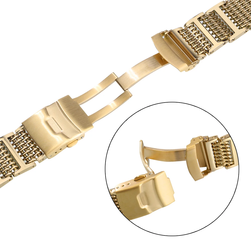 Universal Stainless Steel Watchbands 20mm 22mm 24mm Gold/Rose Gold/Blue Replacement Wrist Strap with Folding Clasp with Safety