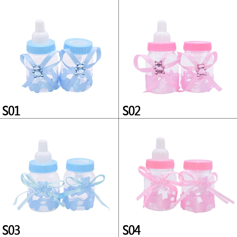 12Pcs Baby Bottle Shape Candy Box Boy Girl Baby Shower Decor 1st Birthday Party Gift Box Gender Reveal Bottles Supplies