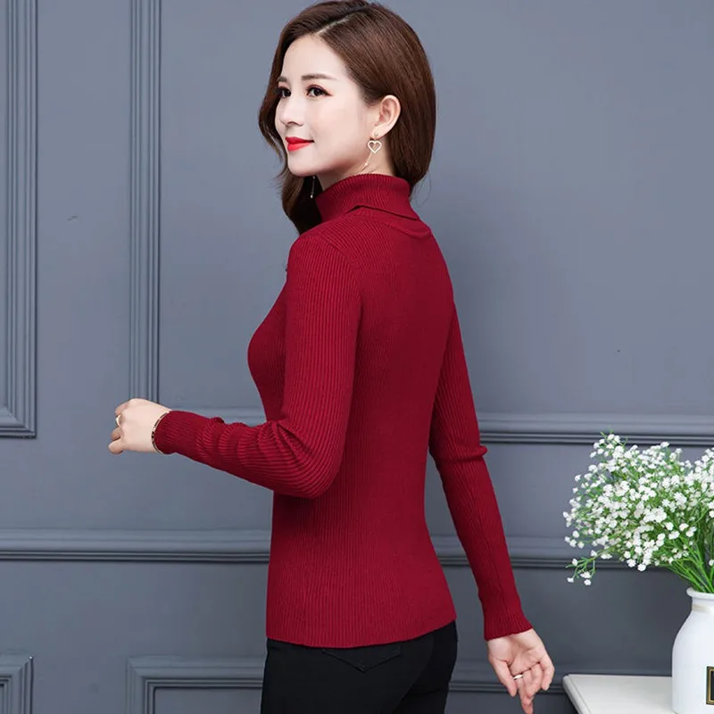 Autumn Women  High Neck Sweater Slim Soft Long Sleeve Knit Pullover Sexy Slim Stretch Turtleneck Sweaters