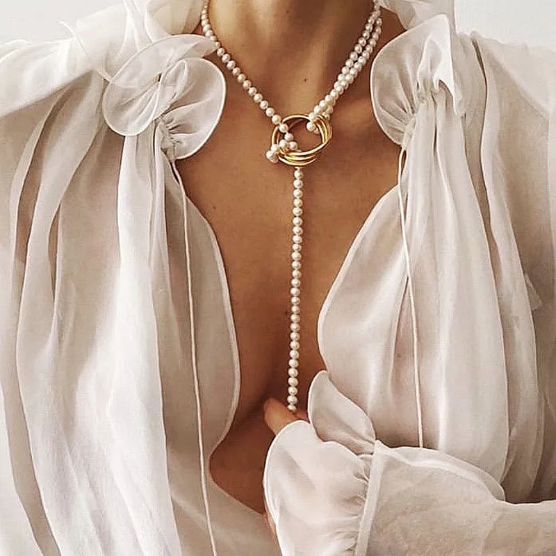 Bohemian Multi-Layered Long Pearl Necklace Punk Hip Hop Portrait Coin Pendant Choker Necklace Collar Chain Statement Jewelry