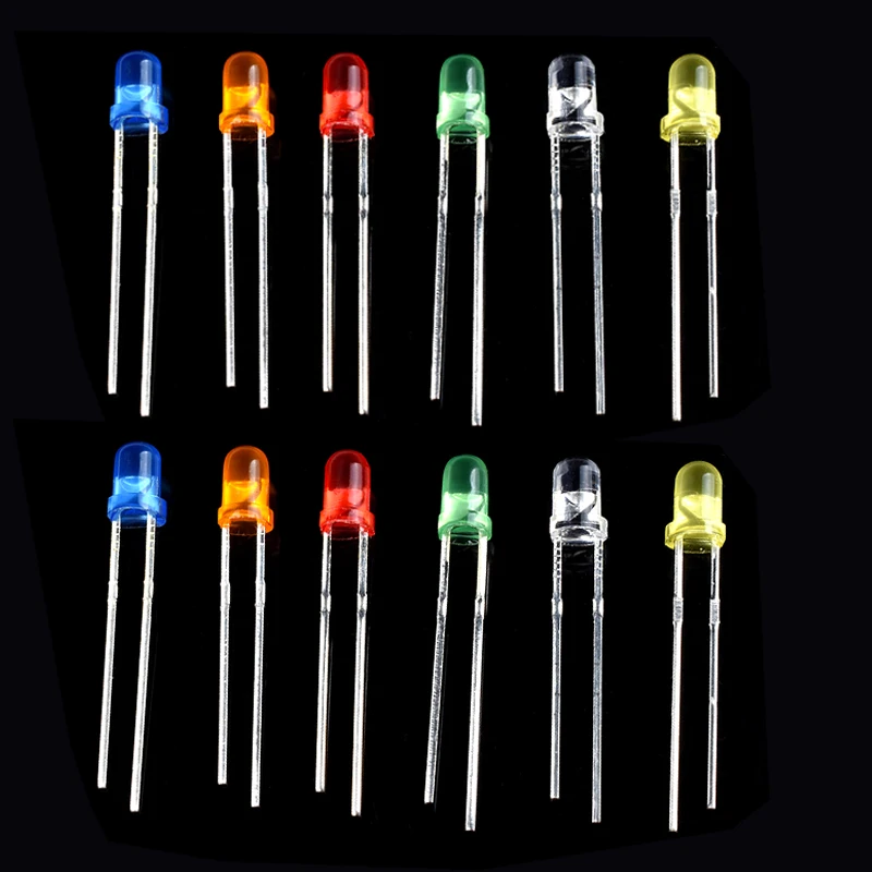 3MM LED Diode Light DIY Assorted Kit , Lamp Emitting Diode Led Light Electronic Components red orange yellow green blue white