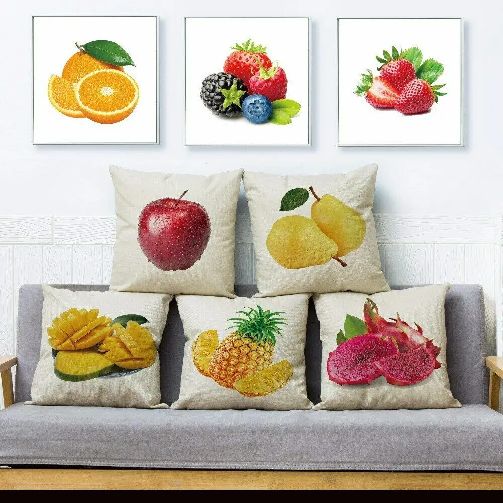 Fresh Fruits Pineapple Watermelon Print Pillow Cushion Covers Linen Pillow Case