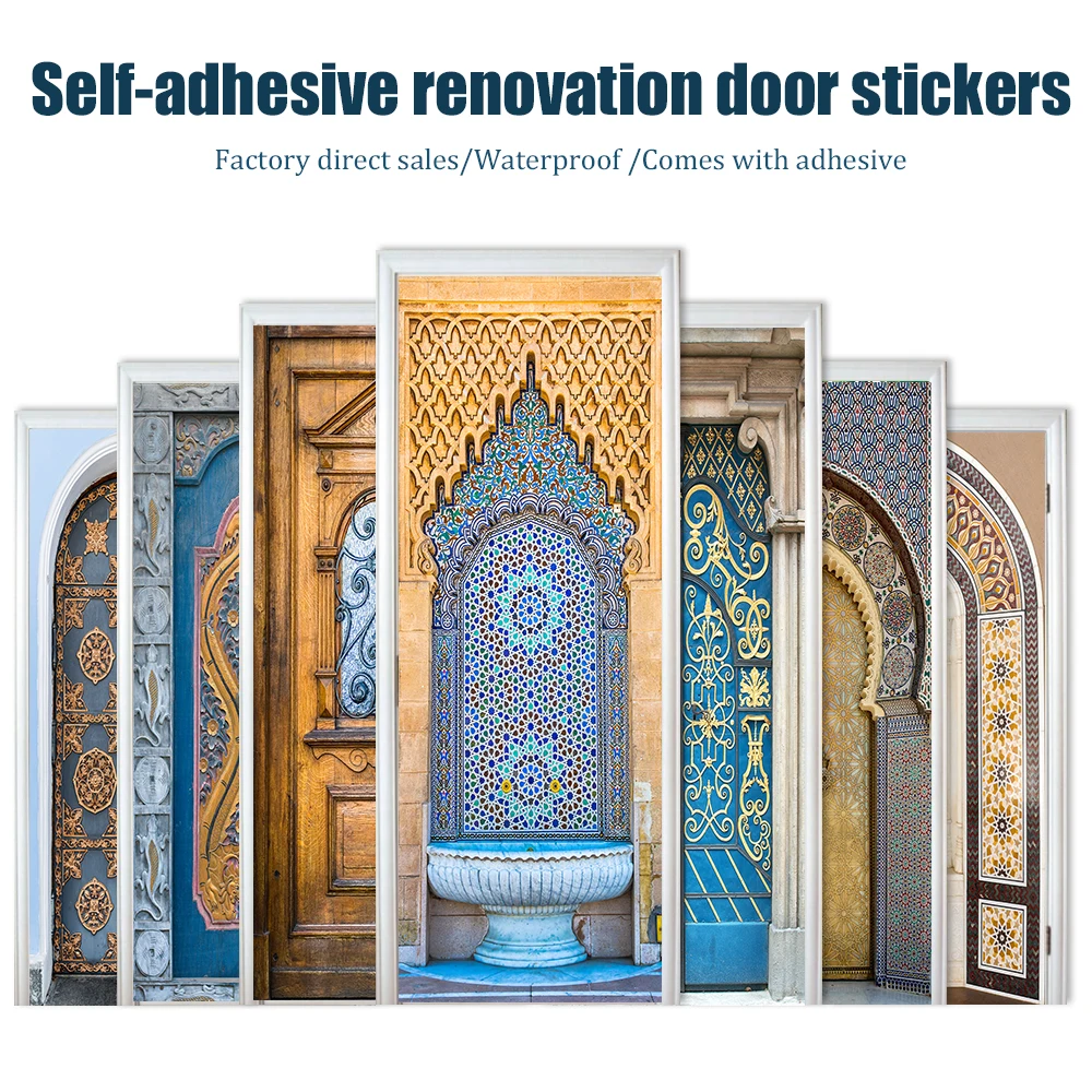 Door Decoration DIY Door Sticker Vinyl Wall Sticker Home Decor For Kitchen Bedroom Glass Wallpaper Peel & Stick Waterpoof Mural