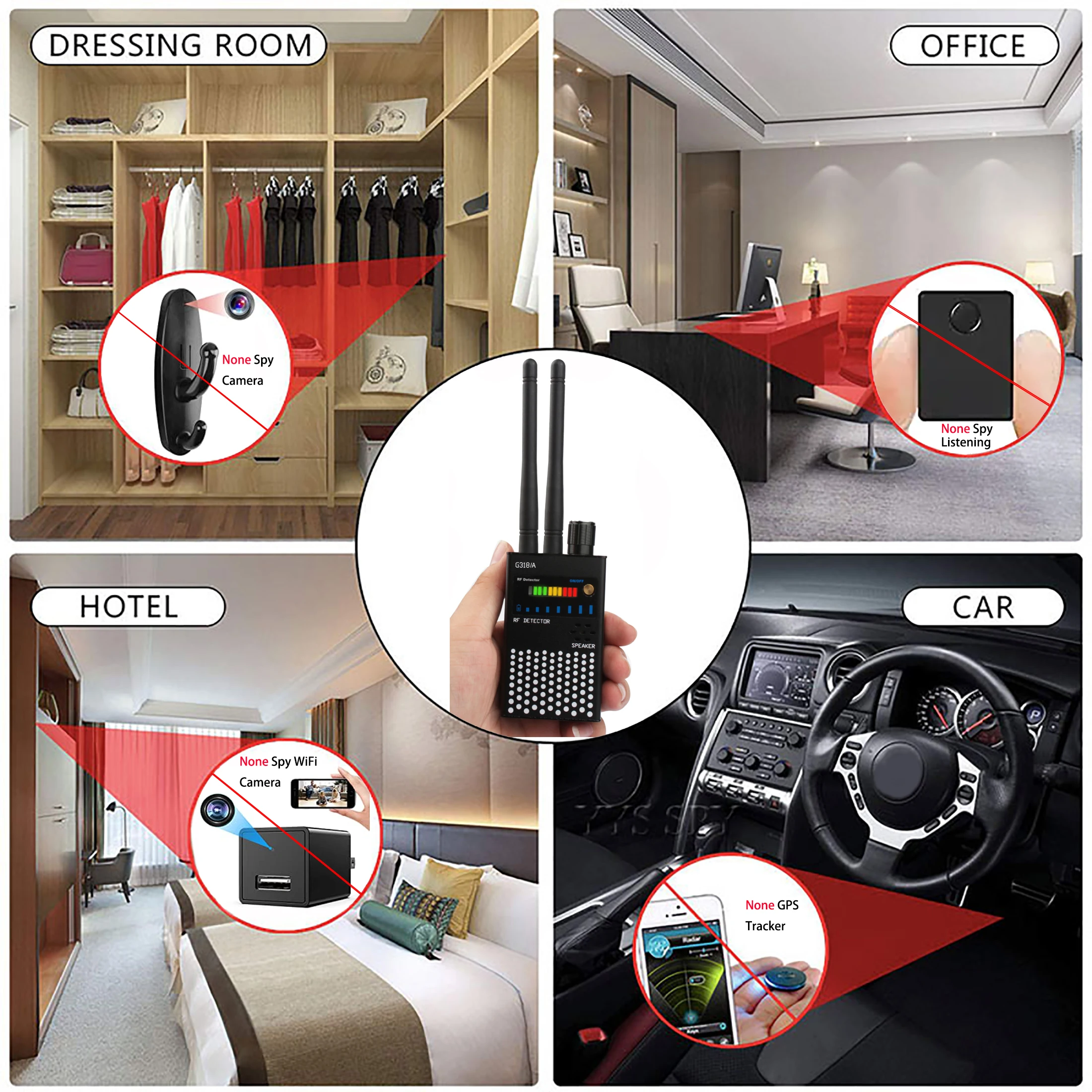 Anti-Spy GPS สัญญาณไร้สายเครื่องตรวจจับอัตโนมัติ Finder ความถี่สแกนกล้องเครื่องตรวจจับ GSM เสียง Finder สัญญาณ RF Tracker318A