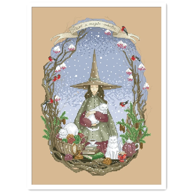 Winter of magic world cross stitch kit with bead aida 18ct 14ct 11ct flaxen canvas stitches embroidery DIY handmade needlework