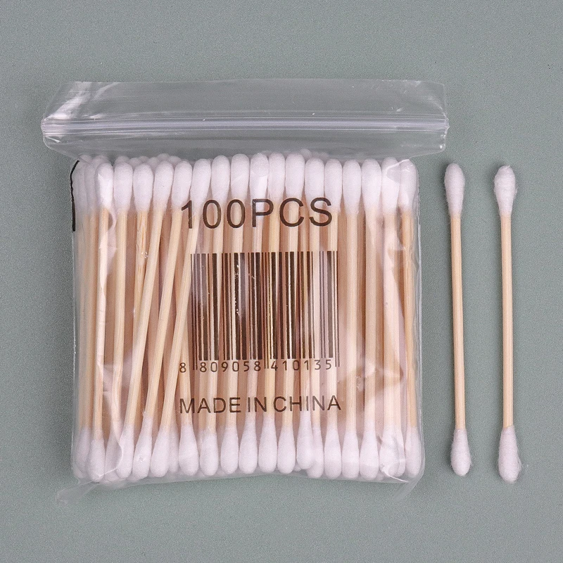 100pcs Women Beauty Makeup 100% Cotton Swab Cotton Buds Make Up Double-head Wood Sticks Ears Cleaning Cosmetics Health Care