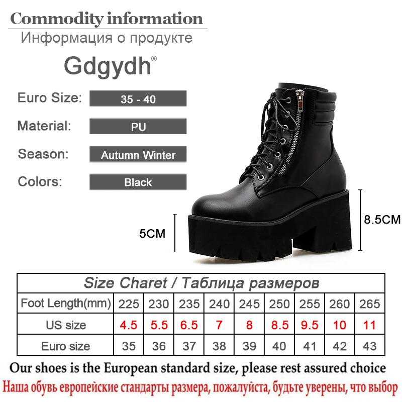 Gdgydh Wholesale Autumn Ankle Boots For Women Motorcycle Boots Chunky Heels Casual Lacing Round Toe Platform Boots Shoes Female