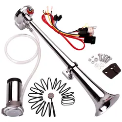 FARBIN 12V/24V 150db Air Horn Kit Super Loud 18 Inches Chrome Zinc Single Trumpet Air Horn With Compressor For Any Vehicles