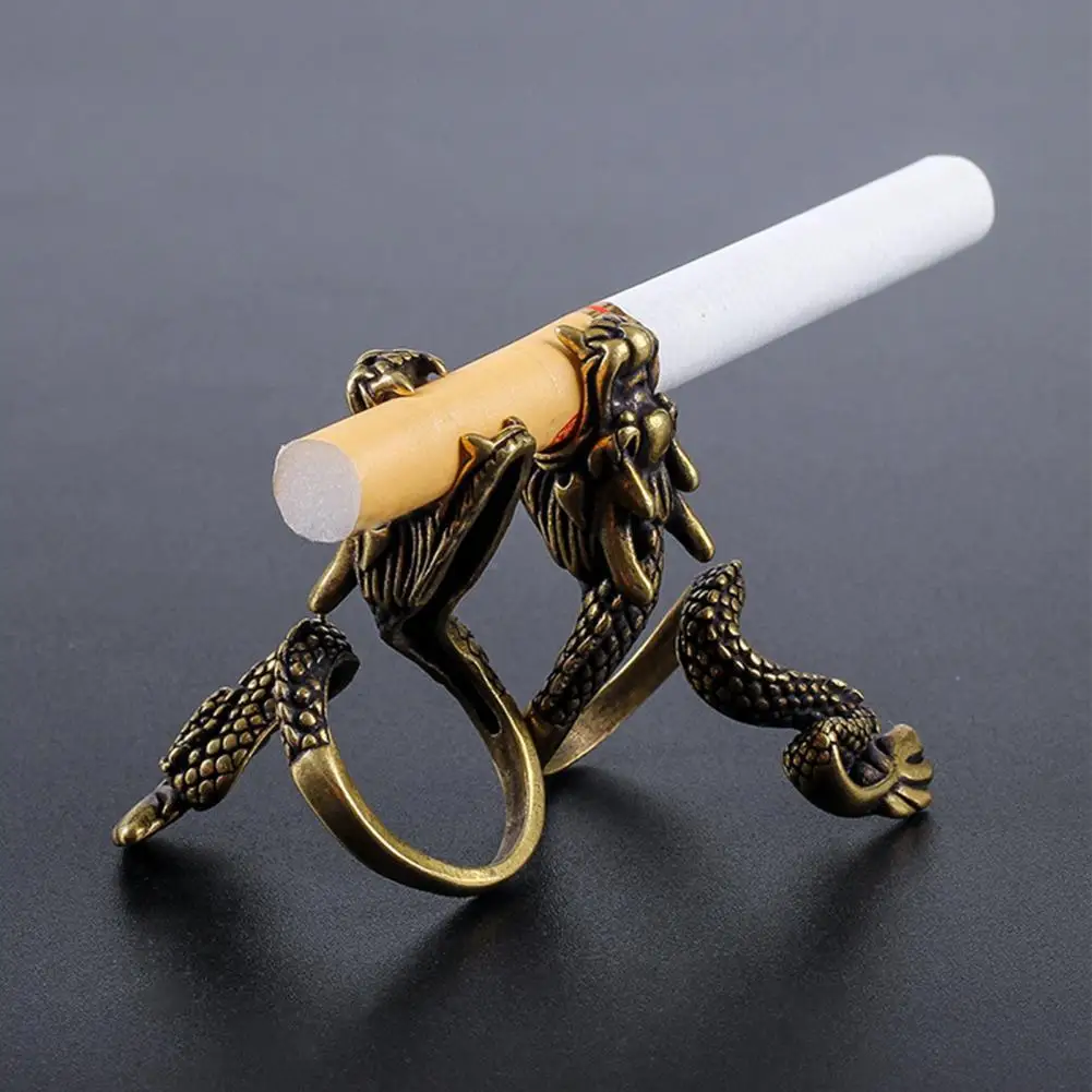 Finger Cigarettes Ring Universal Adjustable Copper Retro Dragon Cigarette- Holder Clip for Playing Games