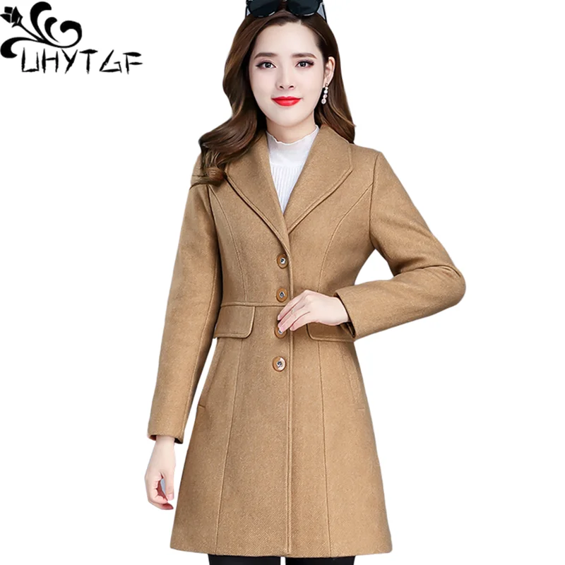 UHYTGF High-End Double-Sided Cashmere Winter Woolen Coat Women Mid-Length Slim 5XL Big Size Jacket Elegant Female Outerwear 1448