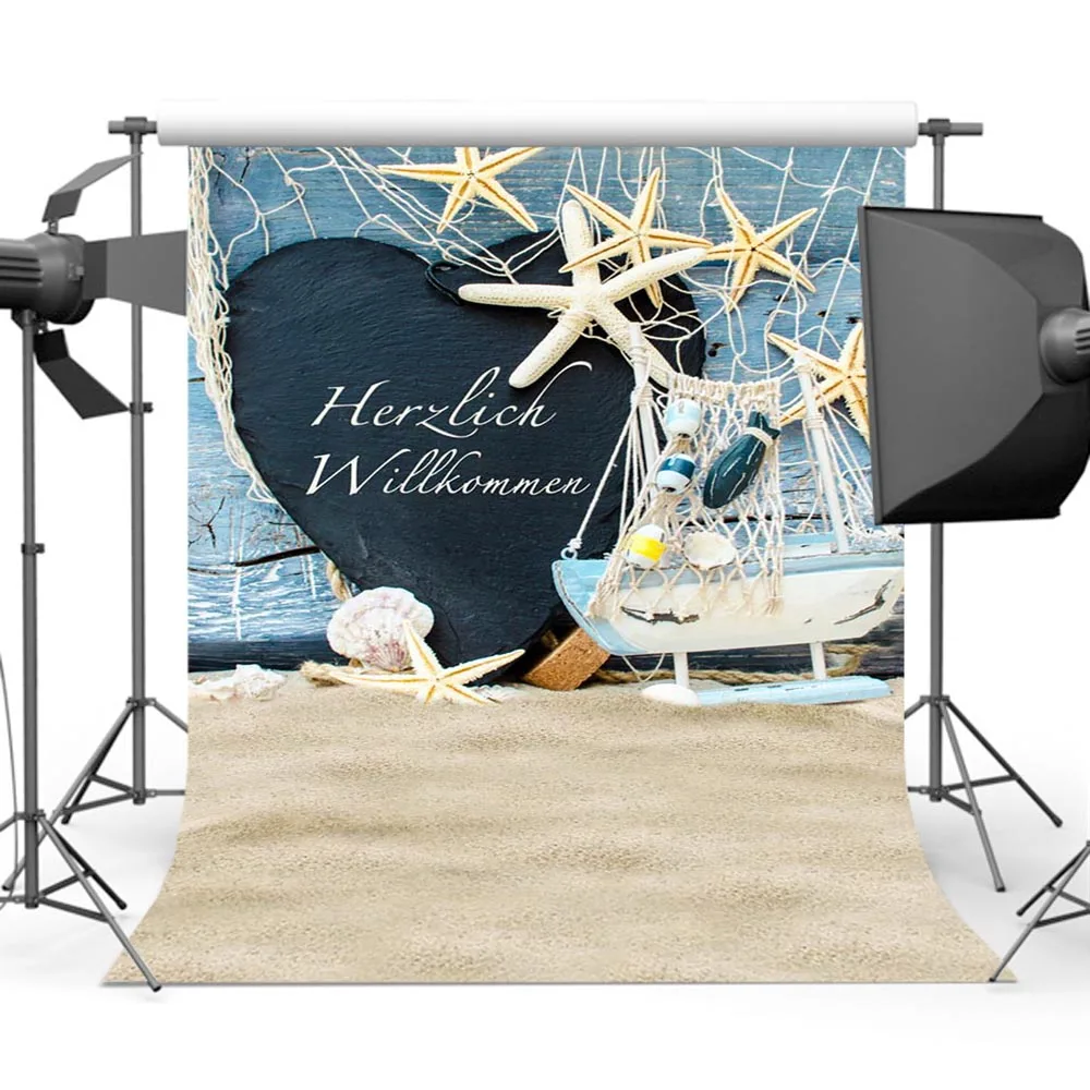 

Mocsicka Sandy Beach Backdrop Starfish Borad Photography Background for Photo Studio S-548