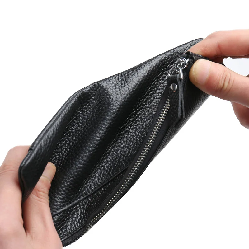 Portefeuille Long et mince en cuir véritable pour femmes, porte-monnaie à fermeture éclair, pochette de poignet de grande capacité, porte-monnaie pour téléphone