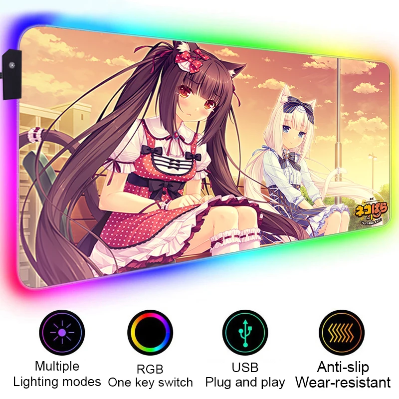 

RGB Gaming Mouse Pad Nekopara LED Desk Mat Mousepad Pads Computer Deskmat Rgb Carpet Xxl Pc Full Gamer Cheap Table Mousepads