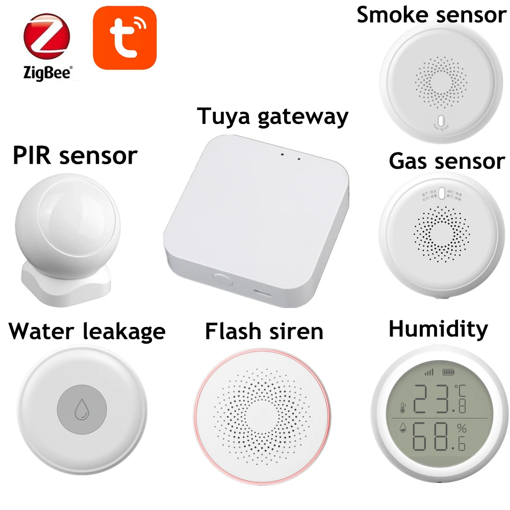 

Tuya Smart Life Zigbee3.0 Gateway Home Bridge Hub And Smoke Detector Temperature And Humidity Sensor By Alex Voice Control