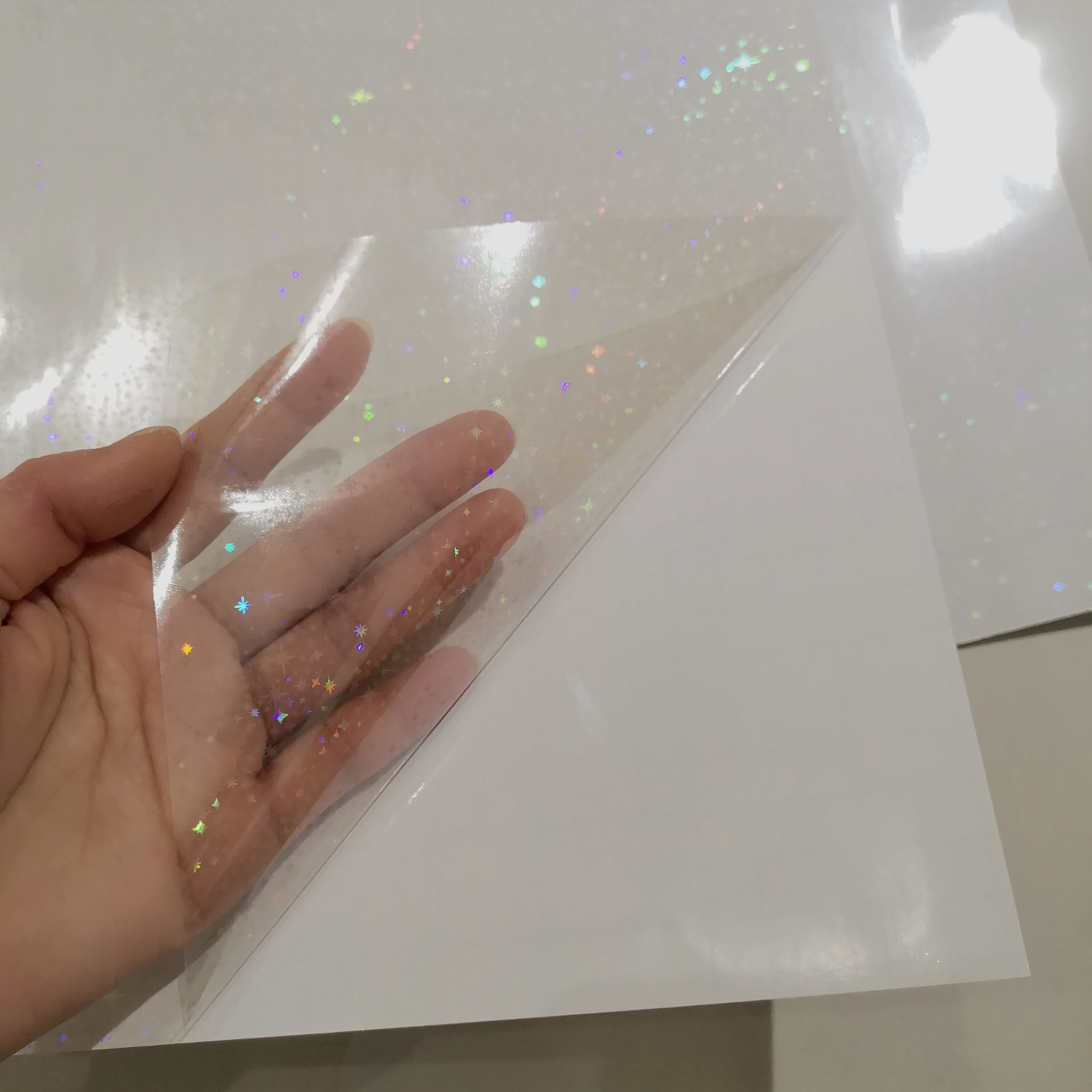 Holographic Small Five Stars Cold Laminator Film Laminating On Paper Plastic 50 Sheets 210 X 297 MM DIY Package Color Card