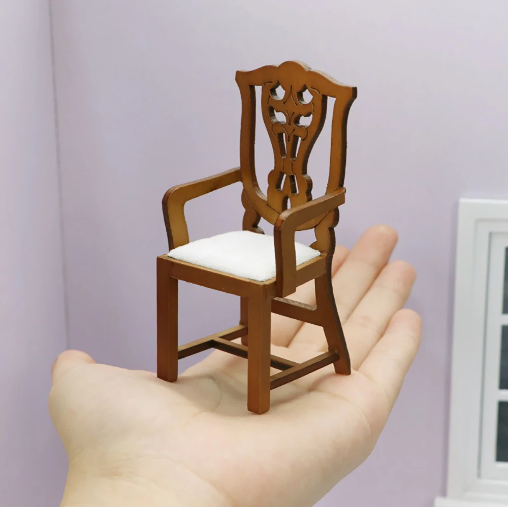 1/12 Dollhouse Miniature Accessories Mini Vintage Armchair Simulation Furniture Chair Model Toy for Doll House Decoration