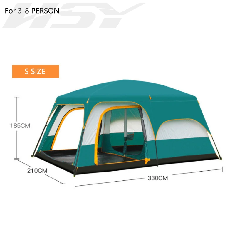 330*210*185CM Outdoor Camping Double Layer Waterproof 3-6 Person Tent Two Living Room And One Hall Tent For Family Friends