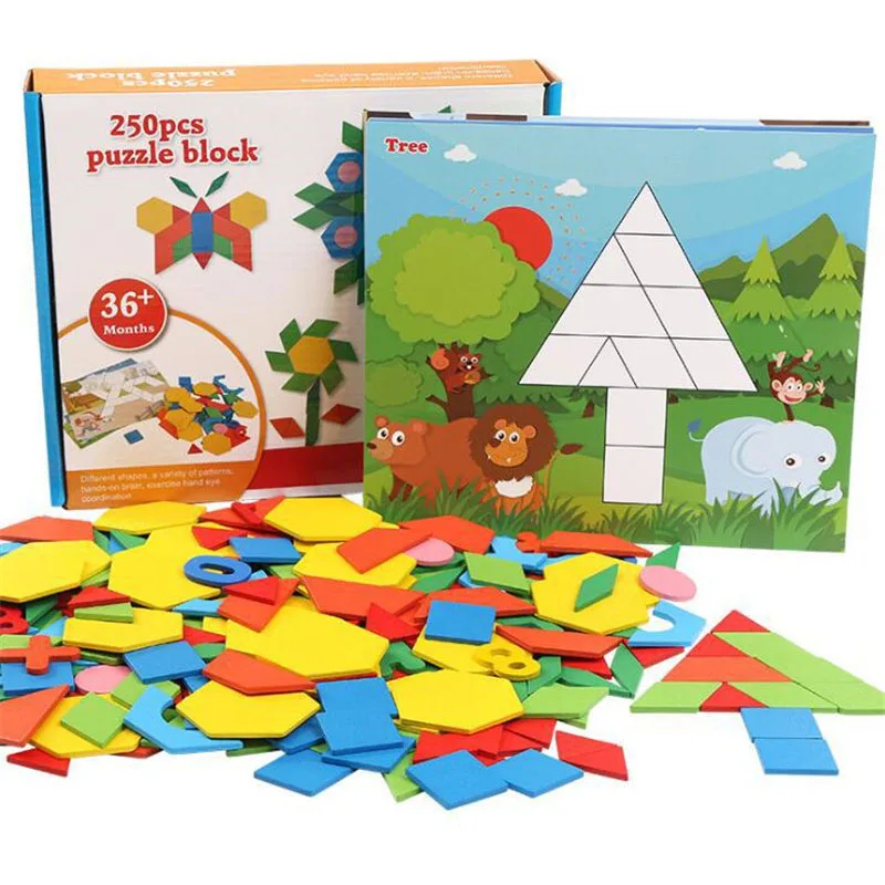 

250pcs 3D Puzzles Wooden Toy Kids Geometric Shape Tangram Jigsaw Puzzle Baby Educational Learning Wood Toys for Children Game