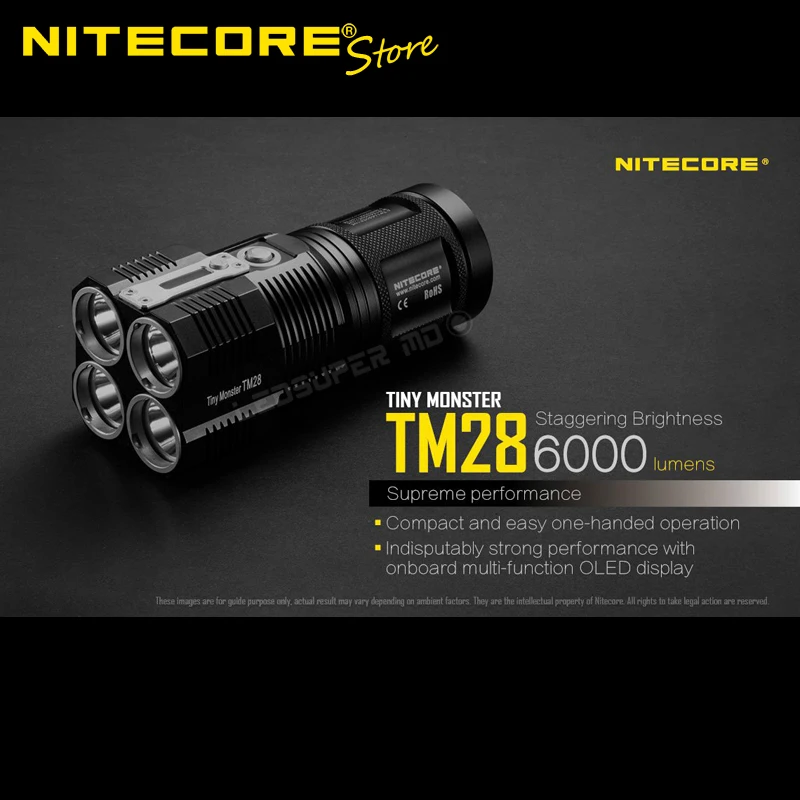 OLED Display Nitecore TM28 6000 Lumens High Power LED Flashlight Rechargeable Searchlight with 4* 3100mAh 18650 batteries