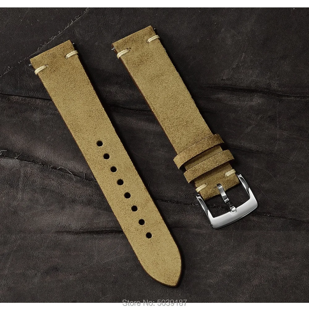 

San Martin 20mm Genuine Leather Strap Watch Band Stainless Steel Tongue Buckle Generic