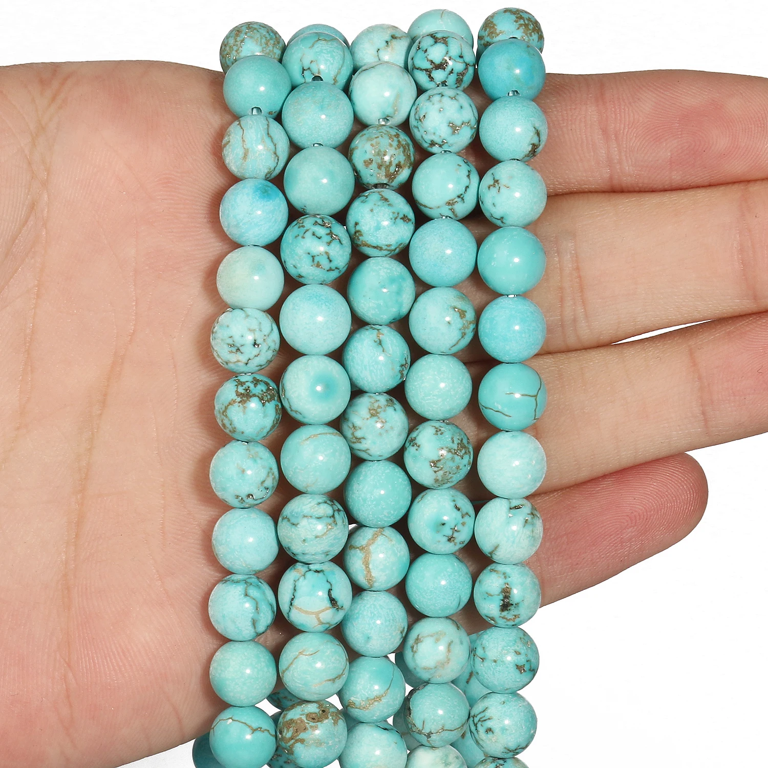 Natural Beads Smooth Turquoises Blue Howlite Round Stone Bead for Jewelry Making DIY Bracelet Accessories 15\'\' 4-12mm