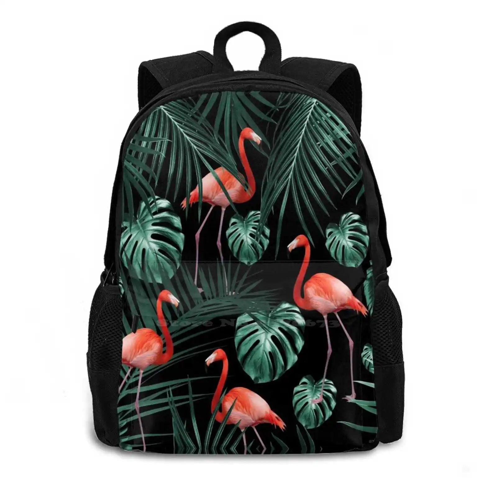 Tropical Flamingo Night Pattern #1 #Tropical #Decor #Art Backpack For Student School Laptop Travel Bag Collage Digital