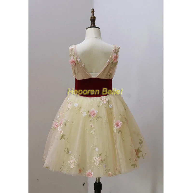 Customized Women Wine Red Color Swan Ballet Dress With Flower Decoration For Stage Show Coppélia Ou La Fille Aux Yeux D'Émail