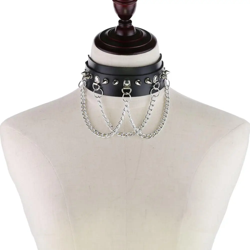 Emo المختنق مع المسامير طوق المرأة رجل الجلود قلادة سلسلة مجوهرات على الرقبة الشرير Chocker الجمالية القوطية اكسسوارات