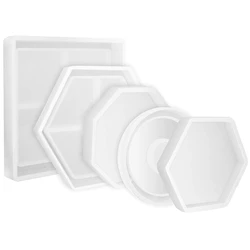 5Pcs Diy Coaster Silicone Mold Included Square Hexagon Circle Octagon Mold For Resin, Concrete, Cement, Home Decoration