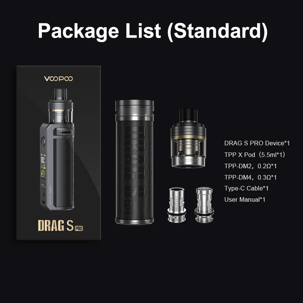 VOOPOO-vaporizador DRAG S Pro, 80W, 5,5 ml, TPP X Pod Tank, cigarrillo electrónico con 3 piezas gratis, TPP DM1 y 3 piezas, bobinas TPP DM2