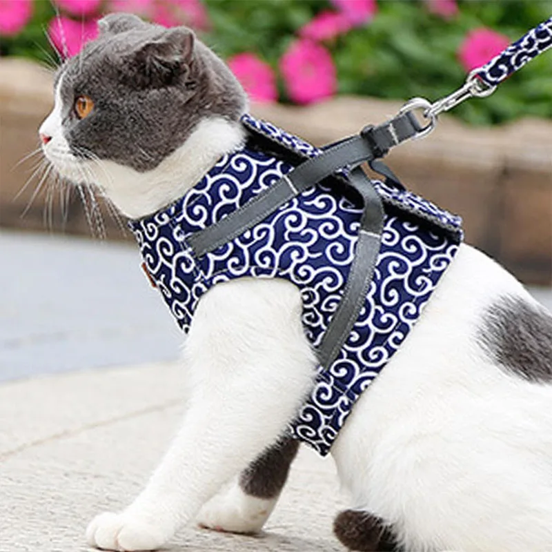 Cat Harness and Leash for Walking Lead Leash Set Adjustable Dog Collar Japanese Style Harness Vest Walking Leash For Dog Cat Pet