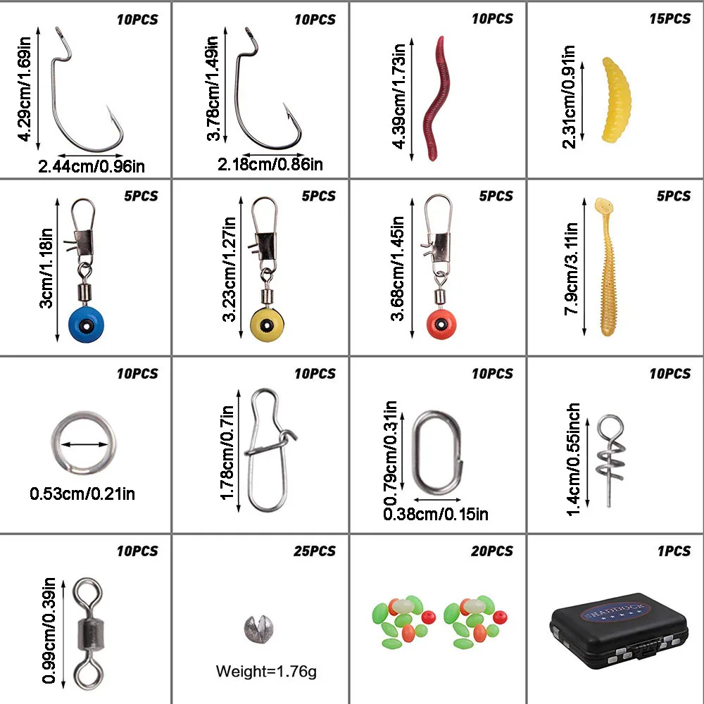 Accesorios de pesca de 160 piezas, aparejos con ganchos de compensación, pesas, broches giratorios, barril de línea cruzada, plomos giratorios, deslizamientos, anillo dividido