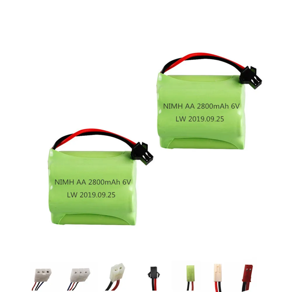 Bateria recarregável 6v 2800mah ni-mh + carregador 6v, para brinquedos rc, barcos, carros, caminhões, armas, robôs, aa, 6v, com plugue sm