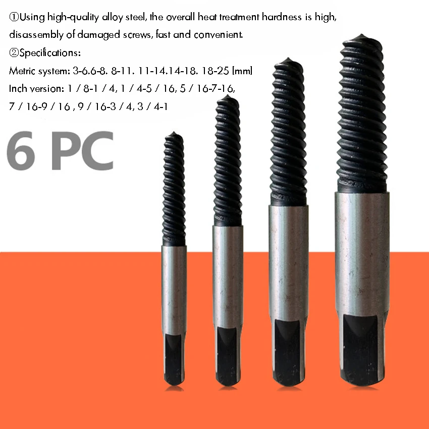 6PCS/Set Screw Extractor Easy Out Set Drill Bits, Damaged Screw Extractor Guide Broken Damaged Bolt Remover Tools Kit M3-M5