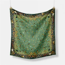 Twill Silk Scarf Woman Floral Bird Painting Square Scarves Wraps Bandana Small Hijab Silk Foulards Tie Headband Neckerchief 53CM