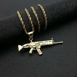 Punk Style Hiphop Gun Weapon scar Rifle Gun Pendant Chain Necklace Men Party Wearriing Golden Color Necklaces