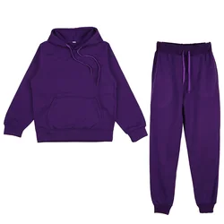 Damen Fleece zweiteilige Sets elegante einfarbige übergroße warme Hoodies und lange Hose Sporta nzug Herbst Winter Trainings anzug 2021