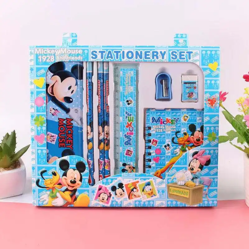 8-piece Disney Stationery Set Cute Mickey Stationery Box Pencil Ruler Pencil Sharpener Notebook Eraser School Supplies Gift