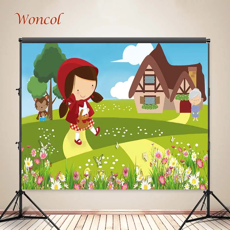 Woncol Little Red Riding Hood การถ่ายภาพพื้นหลังวันเกิด Photo ฉากหลัง Decor แบนเนอร์ Photo Booth Props